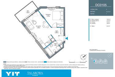 Rzut - Mieszkanie na sprzedaż 2 pokoje o powierzchni 41,47 m² - numer DC0105 w Talarowa Park II