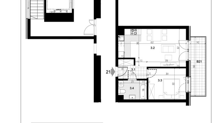 Rzut - Mieszkanie na sprzedaż 2 pokoje o powierzchni 41,69 m² - numer C1.21 w Centralna 51C