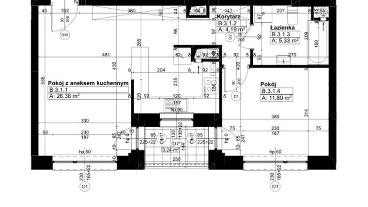 Rzut - Mieszkanie na sprzedaż 2 pokoje o powierzchni 47,7 m² - numer B/3/1 w Świerzawska 13