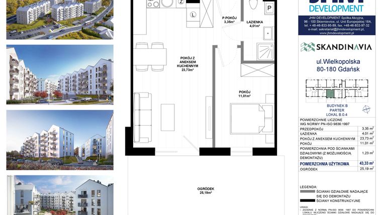 Rzut - Mieszkanie na sprzedaż 2 pokoje o powierzchni 43,33 m² - numer B.0.4 w Skandinavia
