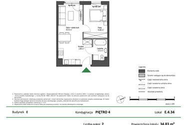 Rzut - Mieszkanie na sprzedaż 2 pokoje o powierzchni 34,83 m² - numer E.4.34 w Nowy Świat Ostoja etap II - EFG