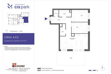 Rzut - Mieszkanie na sprzedaż 3 pokoje o powierzchni 59,16 m² - numer A.0.2 w CIS Park