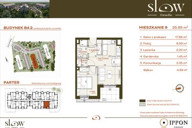 Rzut - Mieszkanie na sprzedaż 2 pokoje o powierzchni 35,85 m² - numer B4.2.9 w Osiedle SLOW