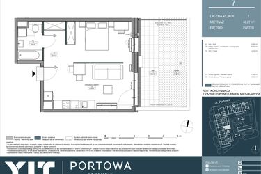 Rzut - Mieszkanie na sprzedaż 1 pokój o powierzchni 40,27 m² - numer 7 w Portowa Zabłocie