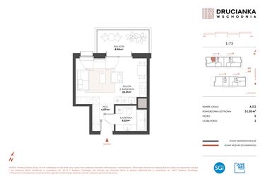 Rzut - Mieszkanie na sprzedaż 1 pokój o powierzchni 31,5 m² - numer A.5.5 w Drucianka Wschodnia