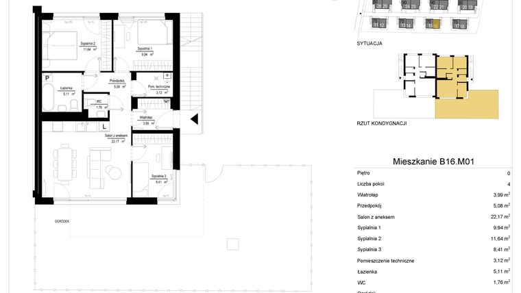 Rzut - Mieszkanie na sprzedaż 4 pokoje o powierzchni 71,22 m² - numer 16.1 w River Park