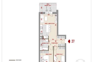 Rzut - Mieszkanie na sprzedaż 3 pokoje o powierzchni 55,2 m² - numer 27 w Zalesie