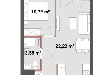 Rzut - Mieszkanie na sprzedaż 2 pokoje o powierzchni 40,36 m² - numer A.01.12 w Żelazna 54