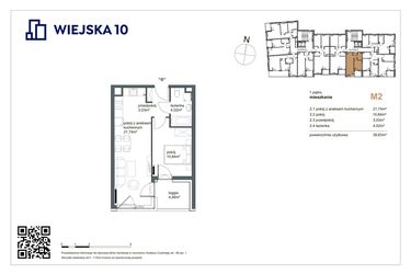 Rzut - Mieszkanie na sprzedaż 2 pokoje o powierzchni 39,63 m² - numer 2 w Wiejska 10