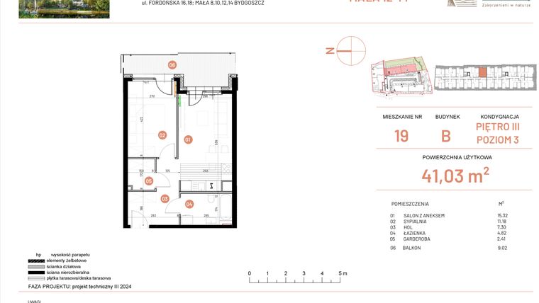Rzut - Mieszkanie na sprzedaż 2 pokoje o powierzchni 41,03 m² - numer 12.19 w Osiedle Nowe Horyzonty etap III