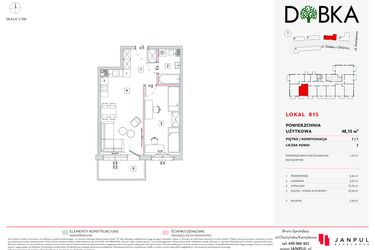 Rzut - Mieszkanie na sprzedaż 2 pokoje o powierzchni 48,15 m² - numer B15 w Dobka