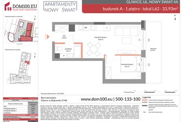 Rzut - Mieszkanie na sprzedaż 2 pokoje o powierzchni 33,93 m² - numer L62 w Apartamenty Nowy Świat - inwestycyjne