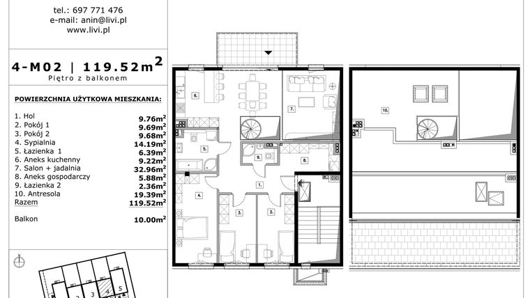 Rzut - Mieszkanie na sprzedaż 4 pokoje o powierzchni 119,52 m² - numer 4-m02 w Apartamenty Anin