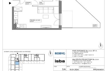 Rzut - Mieszkanie na sprzedaż 2 pokoje o powierzchni 38,55 m² - numer PPO/W/A/0/1 w Port Popowice bud. W