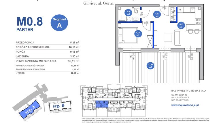 Rzut - Mieszkanie na sprzedaż 2 pokoje o powierzchni 33,91 m² - numer M0.8 w Osiedle Majowe 2.0 etap II