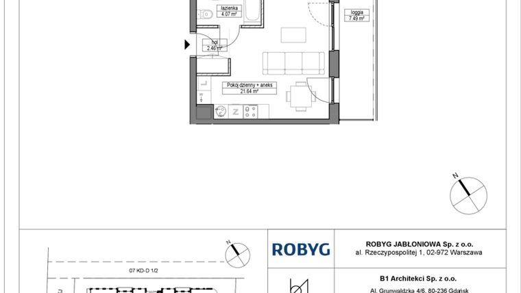 Rzut - Mieszkanie na sprzedaż 1 pokój o powierzchni 28,17 m² - numer A.1M17 w Dobre Miejsce