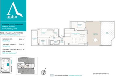 Rzut - Mieszkanie na sprzedaż 3 pokoje o powierzchni 85 m² - numer PB-30 w Allonbay - Aster