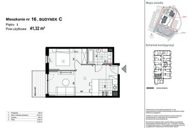 Rzut - Mieszkanie na sprzedaż 2 pokoje o powierzchni 41,32 m² - numer C16 w Apartamenty Kopernika