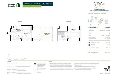 Rzut - Mieszkanie na sprzedaż 1 pokój o powierzchni 40,68 m² - numer AC0001 w Viva Cité 2