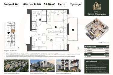Rzut - Mieszkanie na sprzedaż 2 pokoje o powierzchni 39,4 m² - numer B1.M6 w Osiedle Zielona Chorzowska