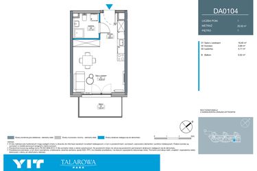 Rzut - Mieszkanie na sprzedaż 1 pokój o powierzchni 26,56 m² - numer DA0104 w Talarowa Park II