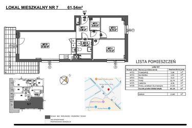 Rzut - Mieszkanie na sprzedaż 3 pokoje o powierzchni 61,54 m² - numer M7 w Jeziorna 1