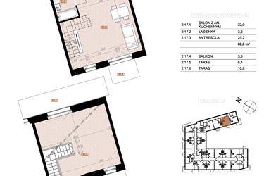 Rzut - Mieszkanie na sprzedaż 2 pokoje o powierzchni 60,8 m² - numer 217 w Szczecińska 20