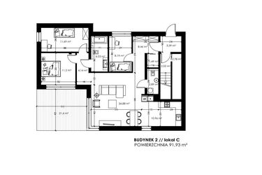 Rzut - Mieszkanie na sprzedaż 4 pokoje o powierzchni 92 m² - numer C w Apartamenty Arturówek