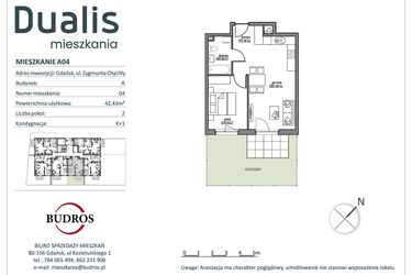Rzut - Mieszkanie na sprzedaż 2 pokoje o powierzchni 42,35 m² - numer A04 w Dualis
