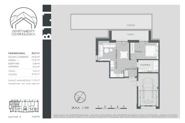 Rzut - Mieszkanie na sprzedaż 2 pokoje o powierzchni 45,27 m² - numer B1.1 w Apartamenty Czarnoleska