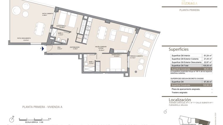 Rzut - Mieszkanie na sprzedaż 2 pokoje o powierzchni 98 m² - numer 1A w Torre Biznaga