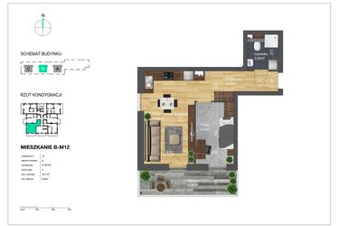 Rzut - Mieszkanie na sprzedaż 2 pokoje o powierzchni 38,17 m² - numer B-M12 w Bunscha Park 4.0