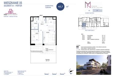 Rzut - Mieszkanie na sprzedaż 2 pokoje o powierzchni 40,7 m² - numer A1-5 w Park Mielecka