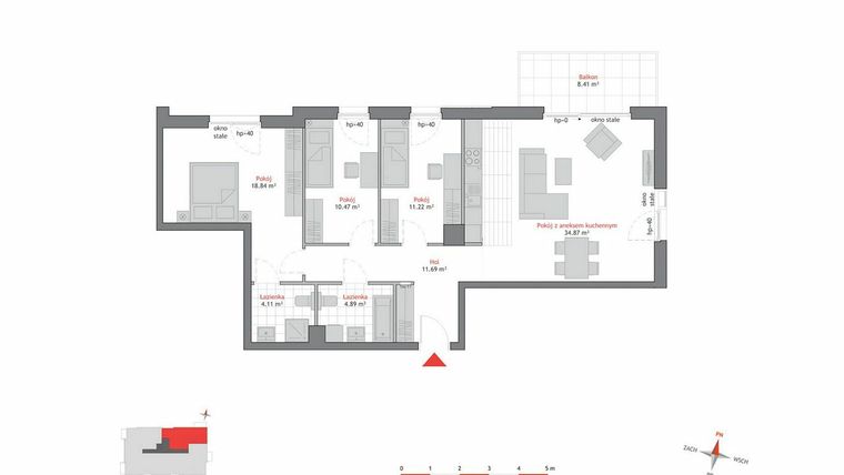 Rzut - Mieszkanie na sprzedaż 4 pokoje o powierzchni 96,06 m² - numer A1.1.1 w Atrium Oliva