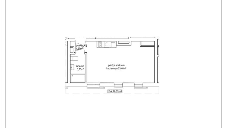 Rzut - Mieszkanie na sprzedaż 1 pokój o powierzchni 28,53 m² - numer 4/7. w Apartamenty Nowy Targ