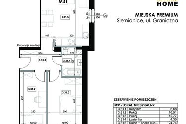 Rzut - Mieszkanie na sprzedaż 3 pokoje o powierzchni 59,05 m² - numer M31 w Miejska Premium II
