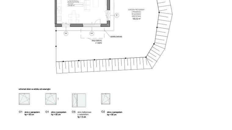 Rzut - Mieszkanie na sprzedaż 2 pokoje o powierzchni 44,69 m² - numer B.2.1.2 w Optima VIII