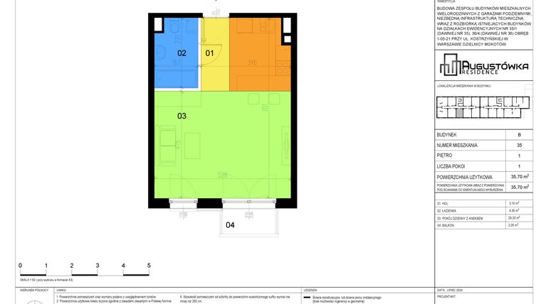 Rzut - Mieszkanie na sprzedaż 1 pokój o powierzchni 35,88 m² - numer B35 w Augustówka Residence