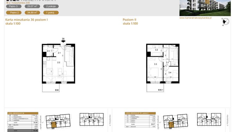 Rzut - Mieszkanie na sprzedaż 3 pokoje o powierzchni 63,96 m² - numer LM36 w Kameralna Koszykarska