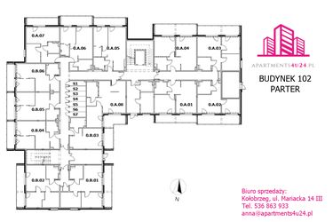 Rzut - Mieszkanie na sprzedaż 2 pokoje o powierzchni 44,63 m² - numer 0.A.4 w Apartamenty 100 m do plaży - etap IV