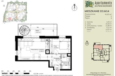 Rzut - Mieszkanie na sprzedaż 2 pokoje o powierzchni 41,7 m² - numer D3.M14 w Apartamenty przy Parku Szczytnickim