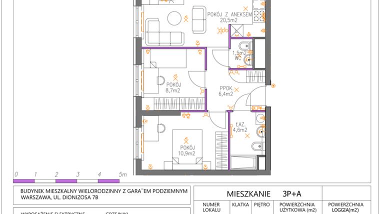 Rzut - Mieszkanie na sprzedaż 3 pokoje o powierzchni 52,6 m² - numer 53 w Comfort City Ametyst