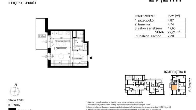Rzut - Mieszkanie na sprzedaż 1 pokój o powierzchni 27,21 m² - numer M11 w Finezja