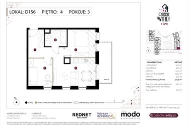 Rzut - Mieszkanie na sprzedaż 3 pokoje o powierzchni 51,08 m² - numer D156 w Osiedle Witaj etap II