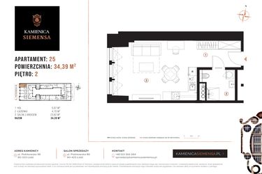 Rzut - Mieszkanie na sprzedaż 1 pokój o powierzchni 34,39 m² - numer 25 w Kamienica Siemensa