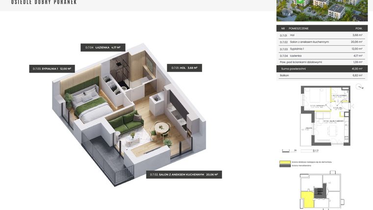 Rzut - Mieszkanie na sprzedaż 2 pokoje o powierzchni 41,3 m² - numer D.1.7 w Dobry Poranek