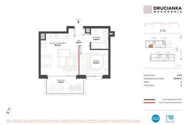 Rzut - Mieszkanie na sprzedaż 2 pokoje o powierzchni 39,9 m² - numer A.1.3 w Drucianka Wschodnia