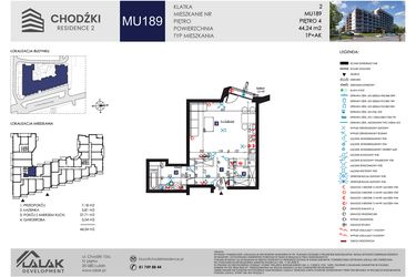 Rzut - Mieszkanie na sprzedaż 1 pokój o powierzchni 44,24 m² - numer MU189 w Chodźki Residence 2 - apartamenty inwestycyjne