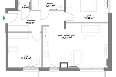 Rzut - Mieszkanie na sprzedaż 2 pokoje o powierzchni 66,13 m² - numer B2-8 w Forma Otwarta etap II