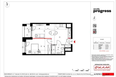 Rzut - Mieszkanie na sprzedaż 2 pokoje o powierzchni 43,8 m² - numer AA.69 w Strefa PROGRESS